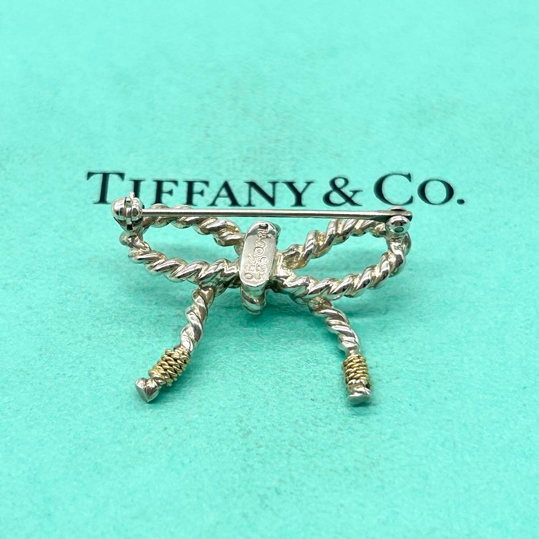 美品　ティファニー　リボン　ツイスト　コンビ　ブローチ　925 750