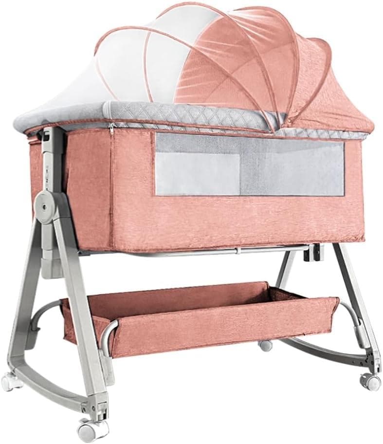 Kino Linpo ベビーベッド 添い寝 新生児ベッド 乳児 高さ6段 ピンク