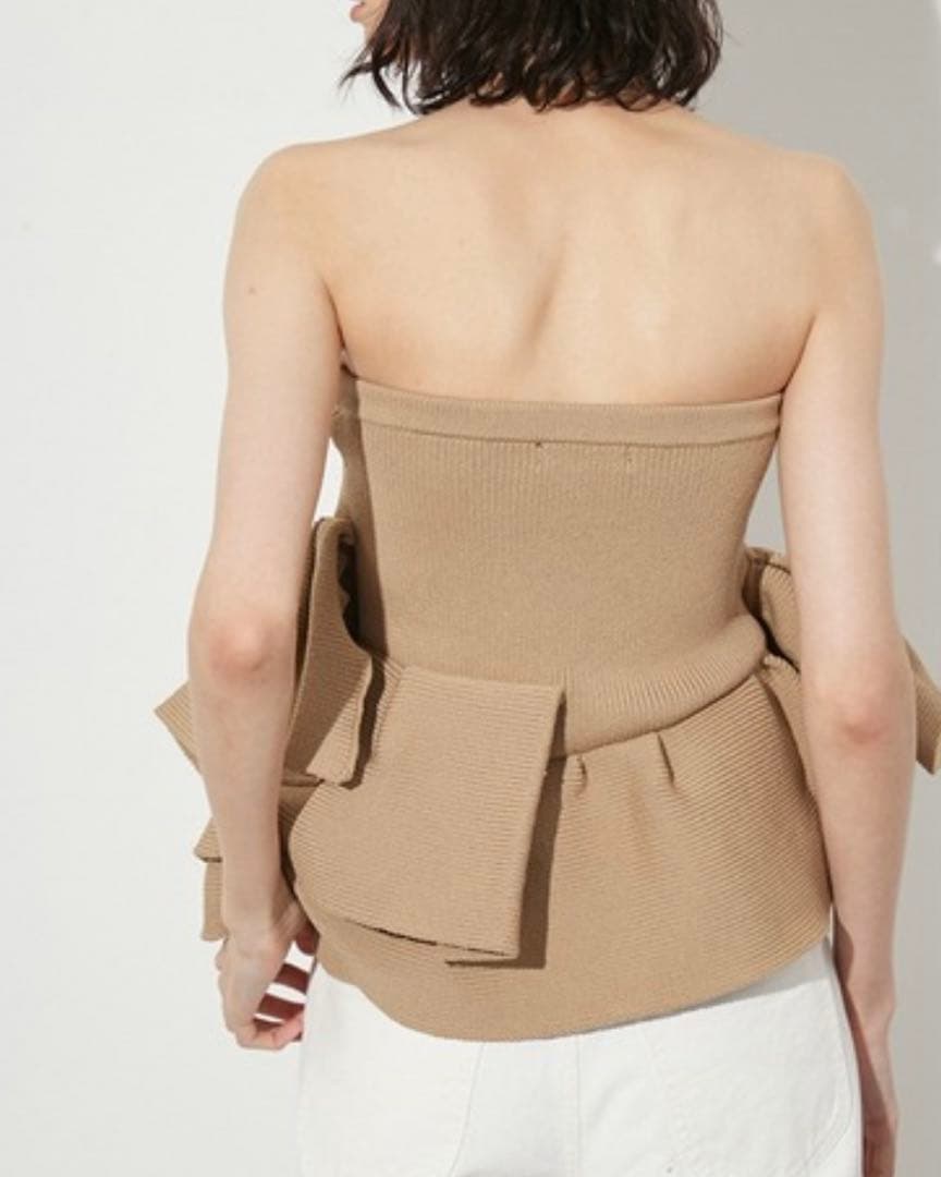 styling/ ラッフルニットベアトップ ベージュ