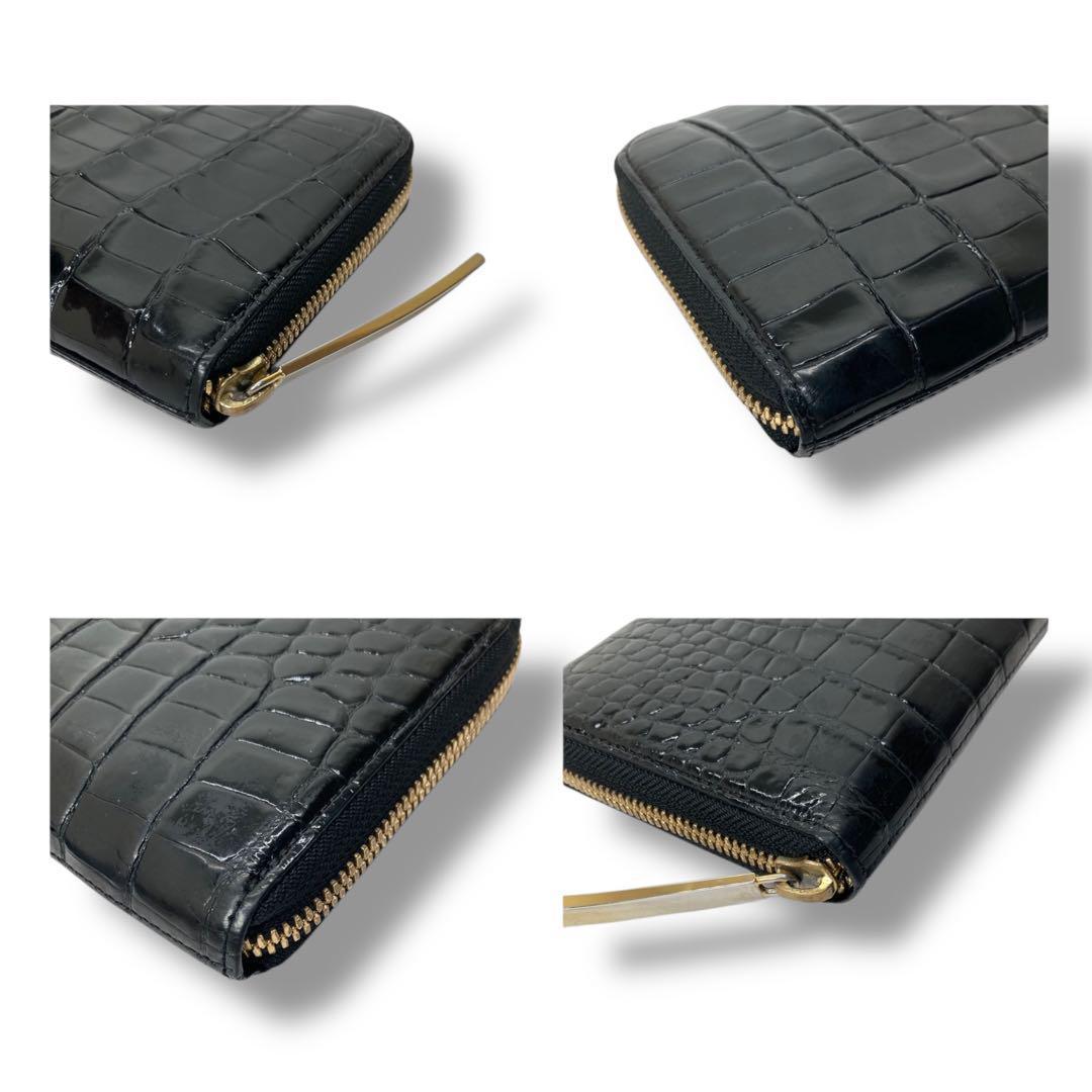 ✨良品✨池田工芸　クロコダイル　シャイニング 長財布　ラウンドファスナー 金具