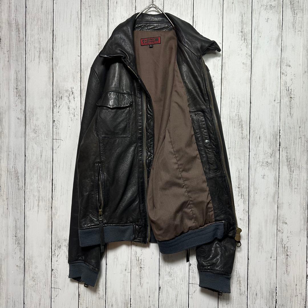 【Johnbull】本革☆シープスキン☆ライダースジャケット　ブラック　L 羊革