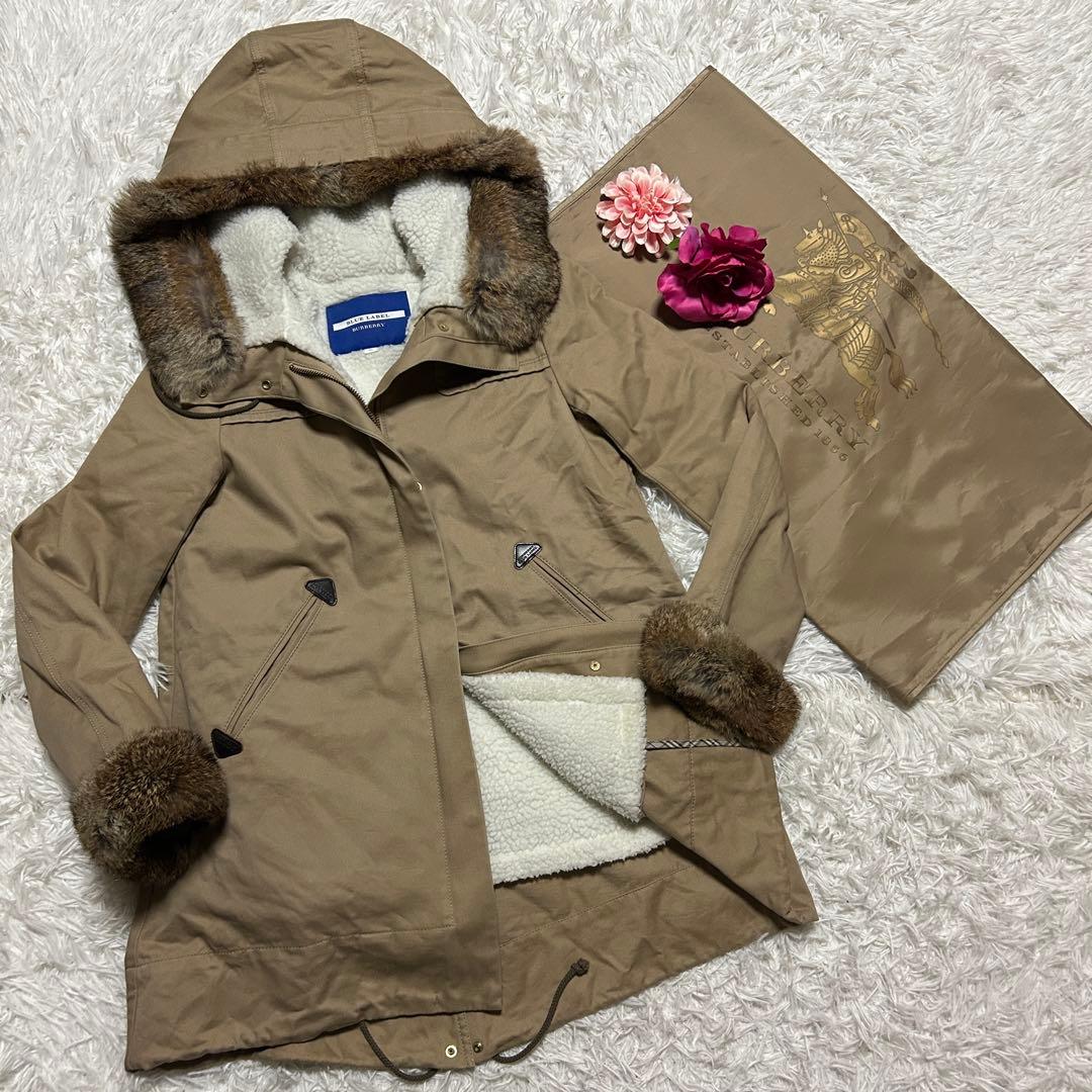 バーバリーブルーレーベル レディース モッズコート ラビットファー ボアライナー