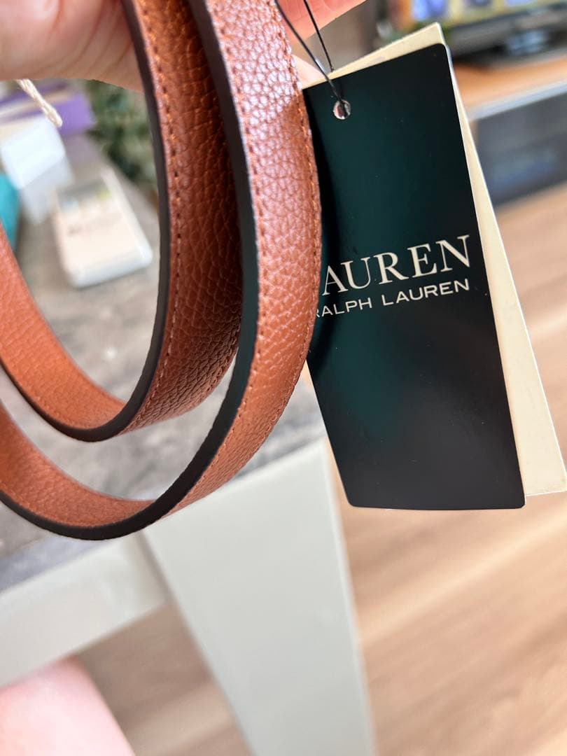 凛ラルフローレン リバーシブル レザーベルト ロゴバックル 茶色 (M)
