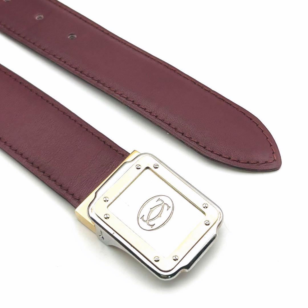 【美品】カルティエ ロゴ バックル ベルト ボルドー レザー
