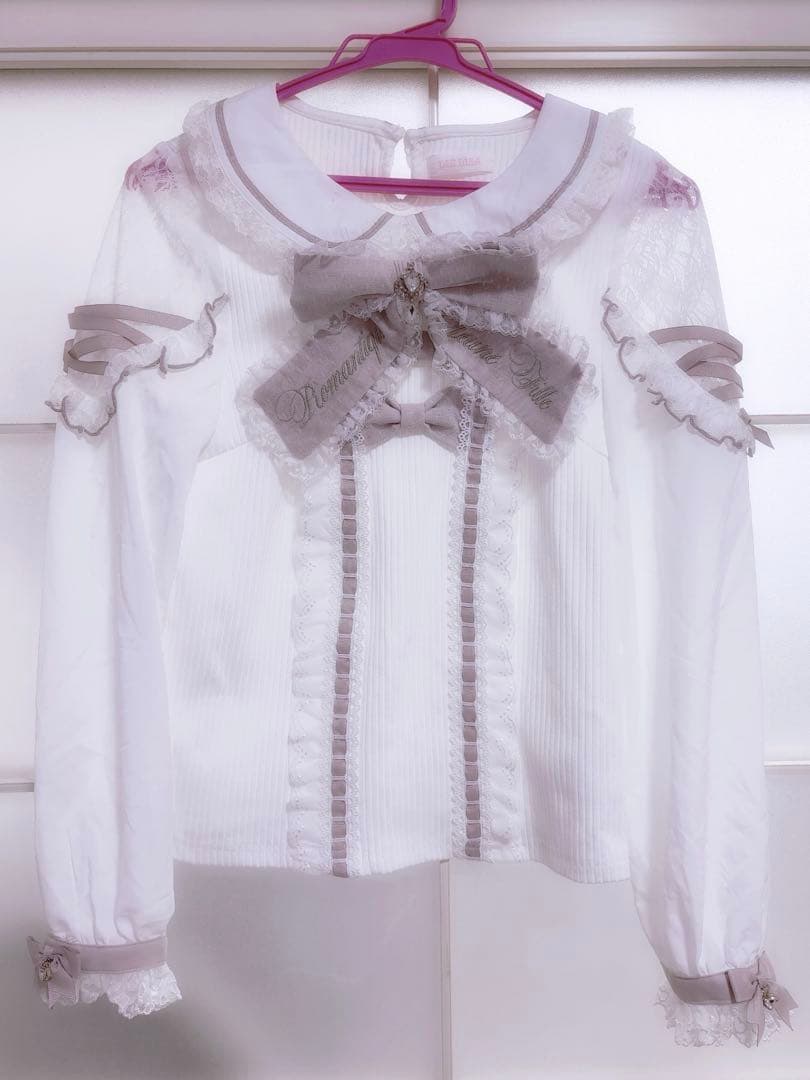 LIZLISA ティアラリボンリブカットブラウス ピンク