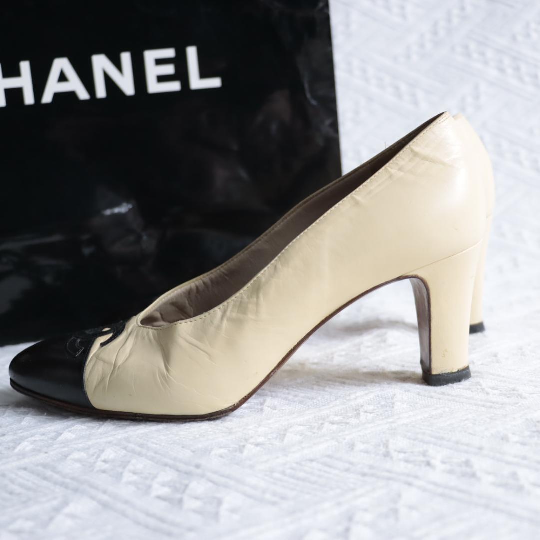 CHANEL　シャネル　ココマーク　バイカラー　パンプス　ハイヒール
