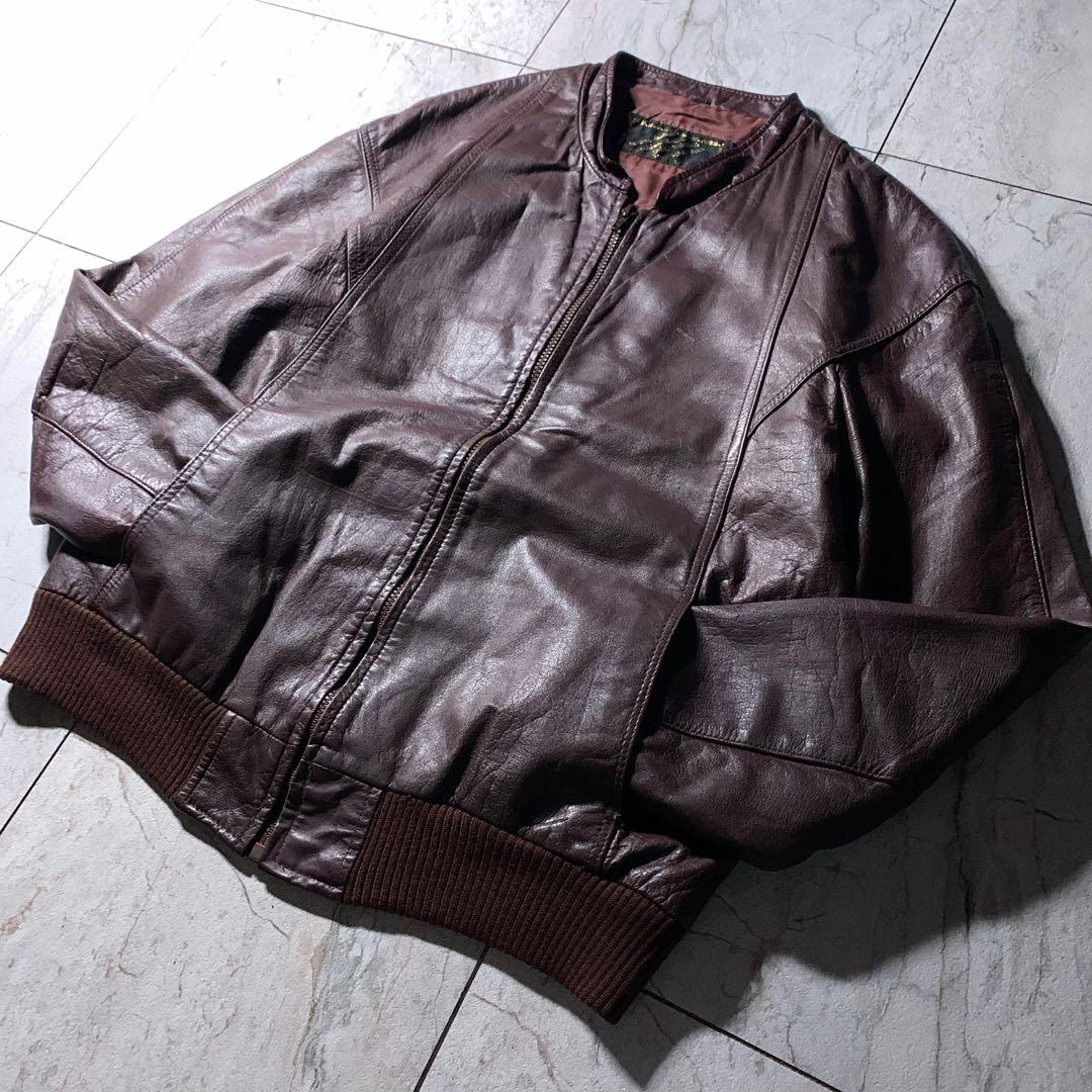ビンテージ 古着 短丈 レザー ボンバー フライトジャケット 赤茶色