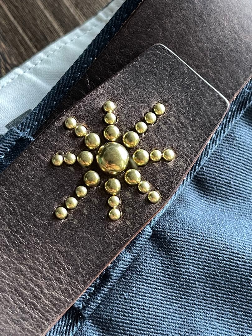 オーダー品　ディッキーズ874専用スタッズベルト　ダークブラウン　真鍮　背面4連