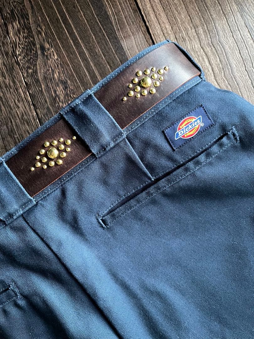 オーダー品　ディッキーズ874専用スタッズベルト　ダークブラウン　真鍮　背面4連