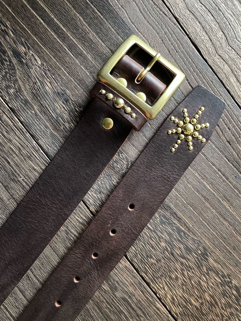 オーダー品　ディッキーズ874専用スタッズベルト　ダークブラウン　真鍮　背面4連