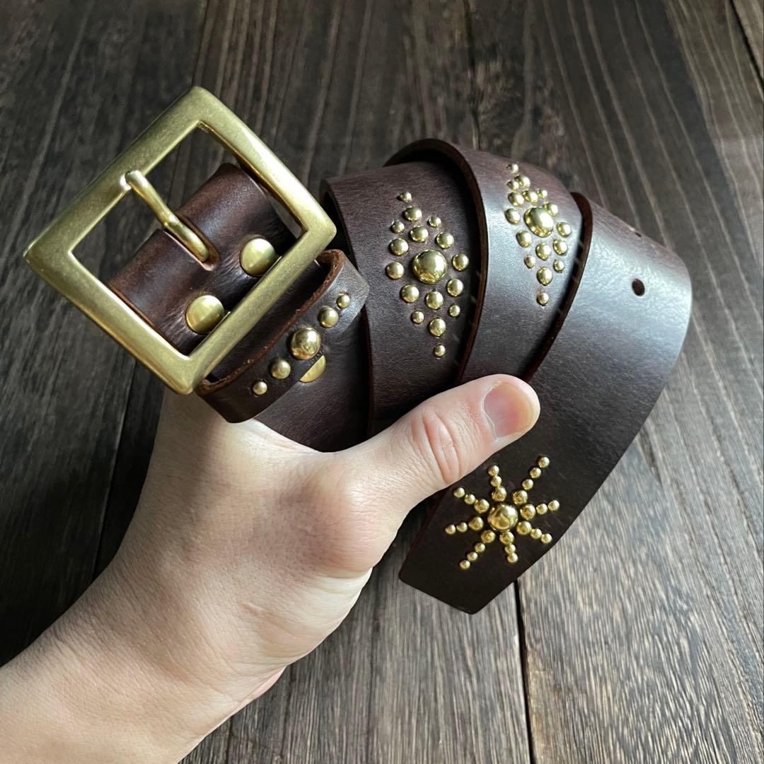 オーダー品　ディッキーズ874専用スタッズベルト　ダークブラウン　真鍮　背面4連