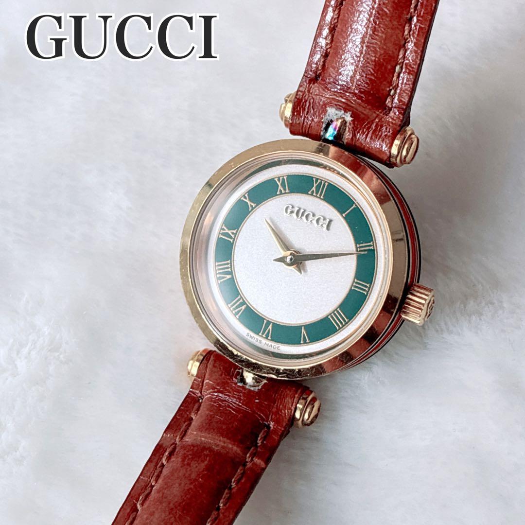 グッチ gucci レディース腕時計 シェリーライン レザー ゴールド 稼働品