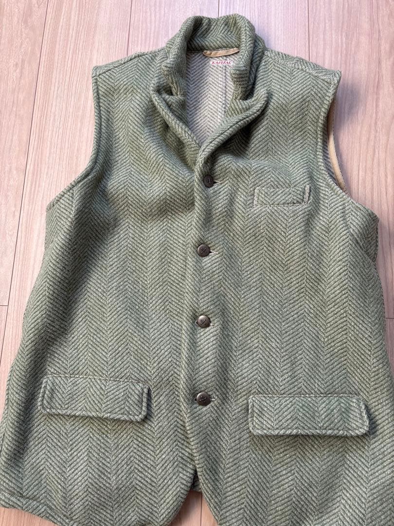 KAPITAL ヘリンボーン ベスト Lサイズ オリーブグリーン