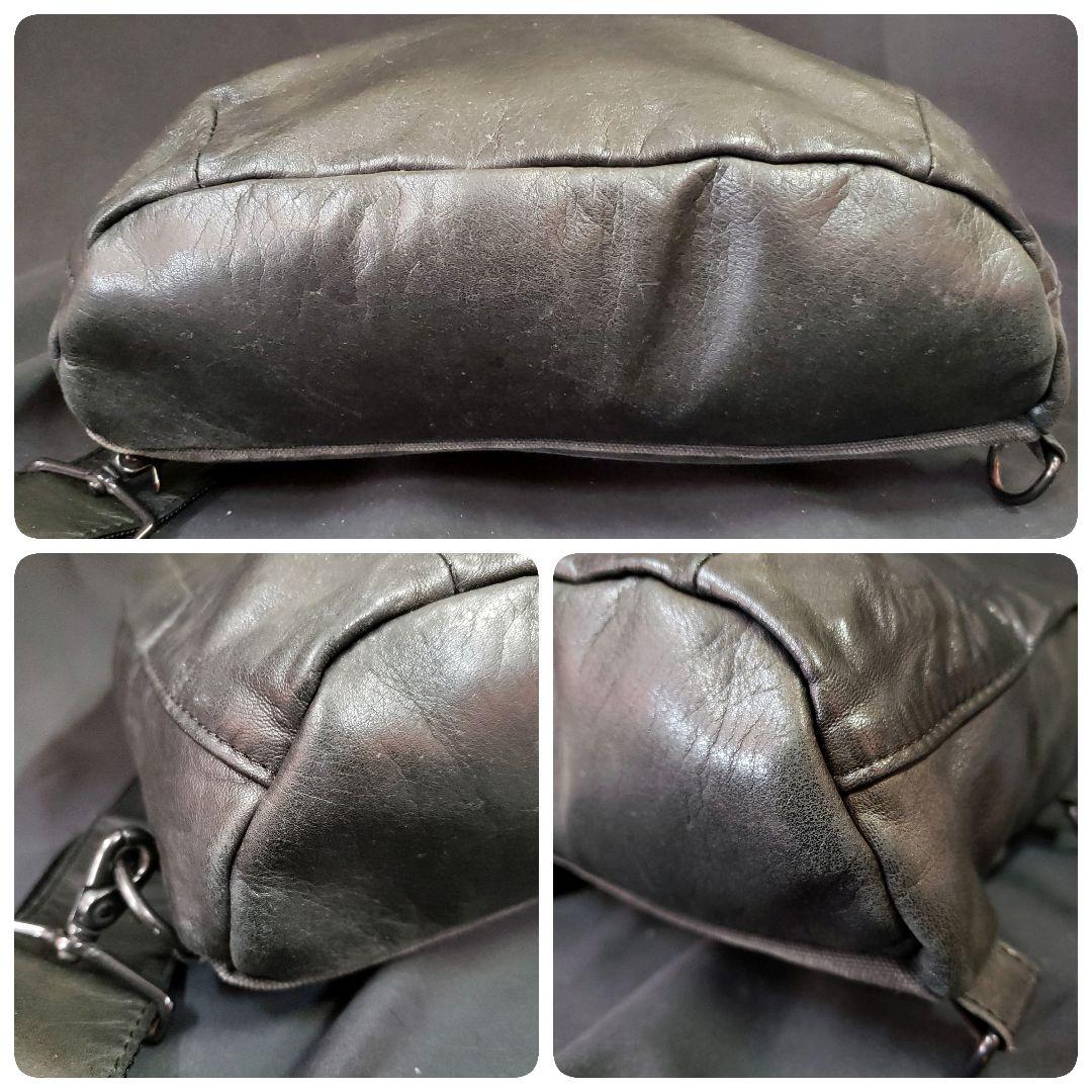 ヨウジヤマモト ワンショルダー レザー トライアングル ダブルファスナー 黒