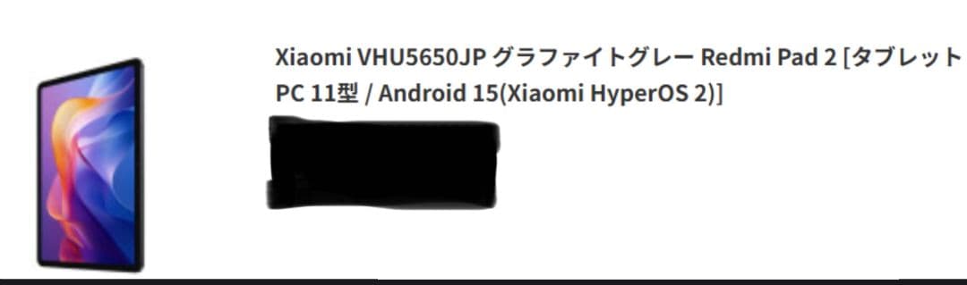 Xiaomi Redmi Pad 2 グラファイトグレー 本体