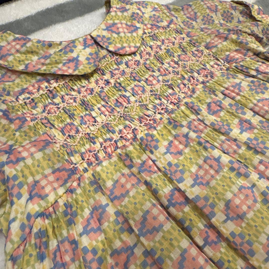 apolina 花柄スモッキングデザイン半袖ワンピース　5-7y