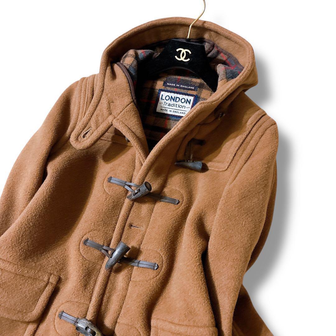 極美品　ロンドントラディション　ダッフルコート　ブラウン　チェック　フード　M