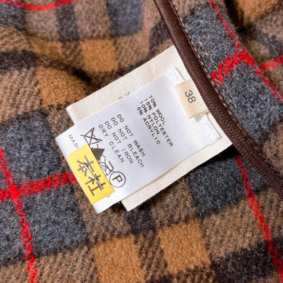 極美品　ロンドントラディション　ダッフルコート　ブラウン　チェック　フード　M