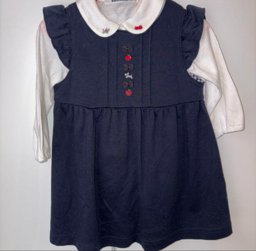 【現行品】familiar ネイビー ワンピース ブラウス 80cm
