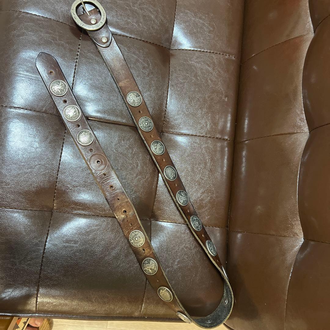 コンチョベルト レザーベルト ブラウンレザー バイカー ハーレーダビッドソン