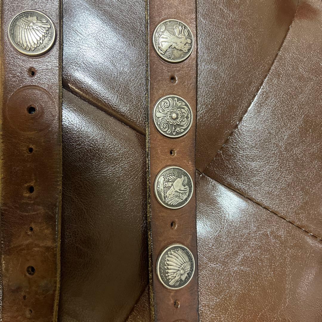 コンチョベルト レザーベルト ブラウンレザー バイカー ハーレーダビッドソン