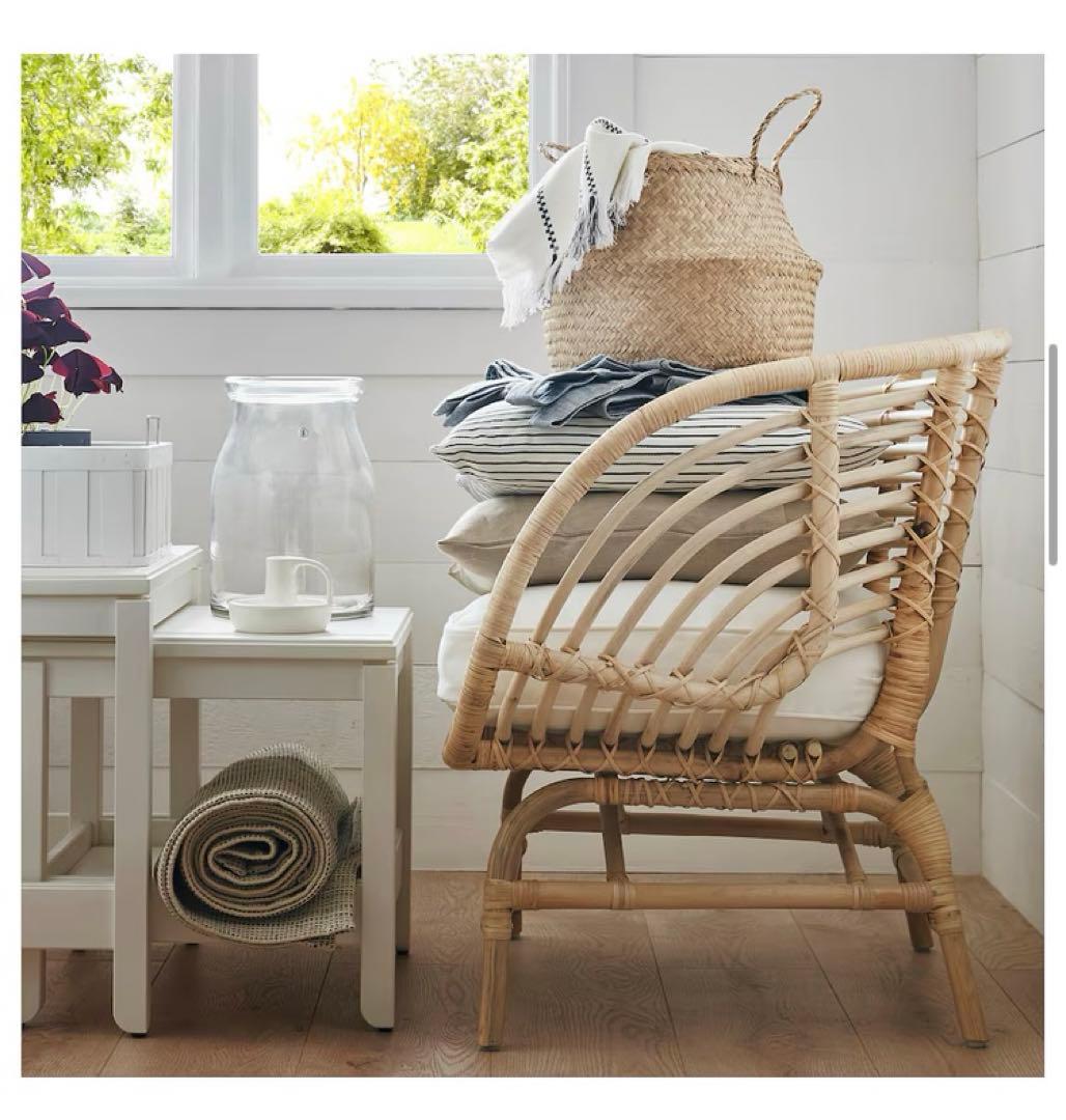 【美品】IKEA BUSKBO ブスクボー　チェア　籐　クッション