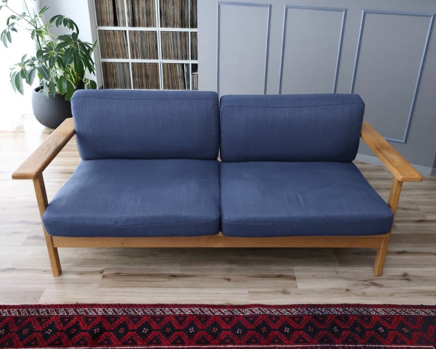 ゆうくん SIEVE　ブルーの木製フレーム2人掛けソファ