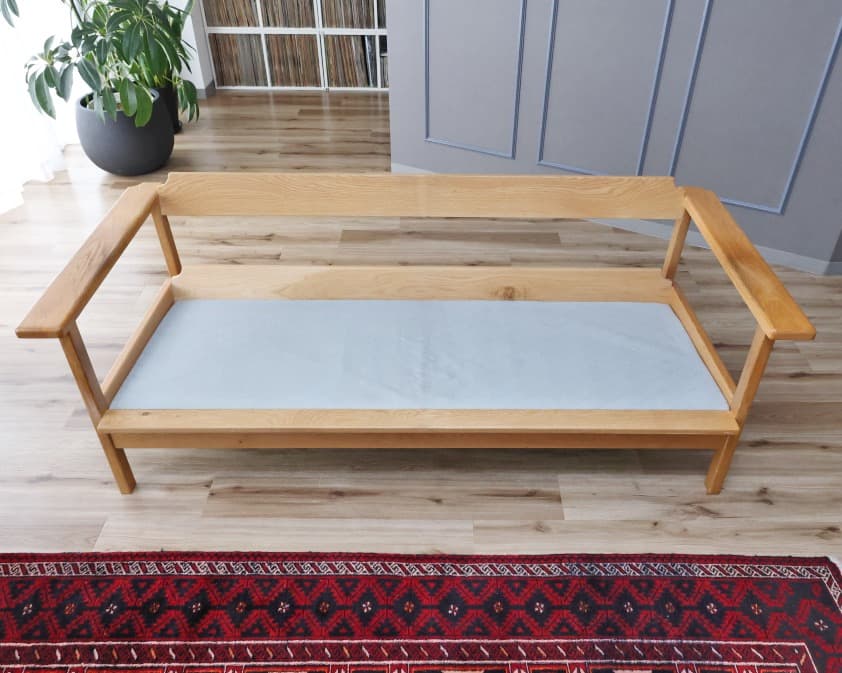 ゆうくん SIEVE　ブルーの木製フレーム2人掛けソファ