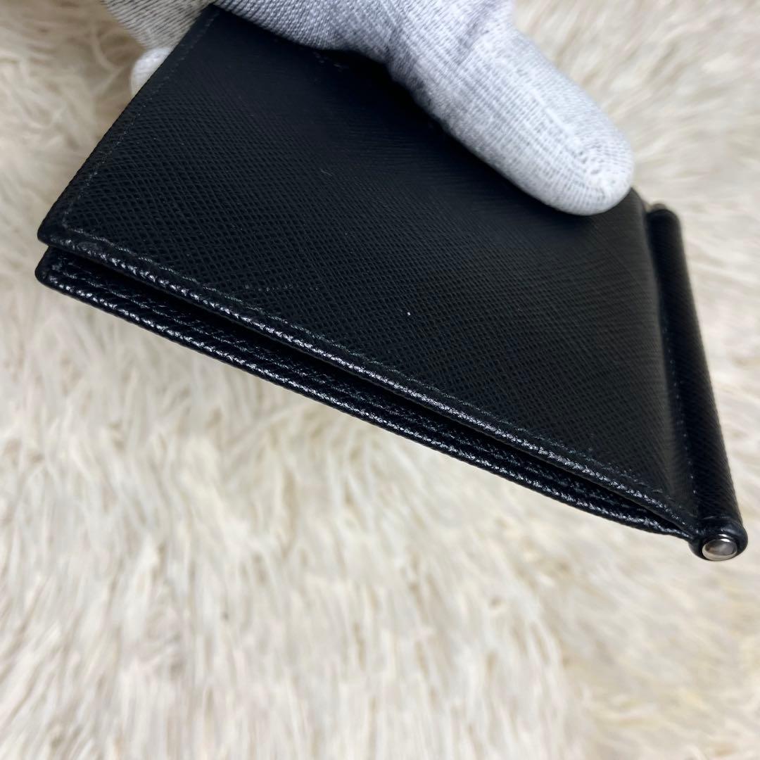 極美品 プラダ サフィアーノ マネークリップ レザーブラック