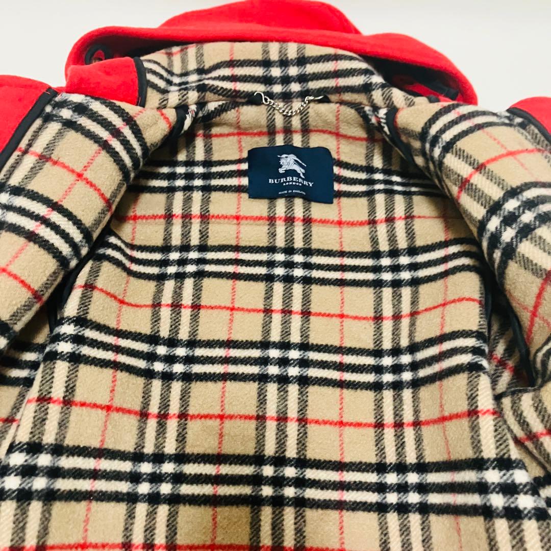 英国製 バーバリーロンドン　ロングダッフルコート　レッド　ノバチェック　赤　L