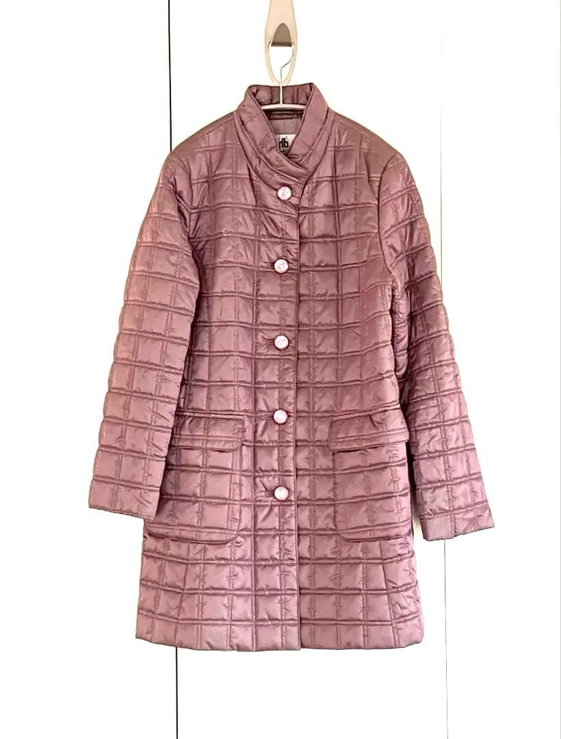 日本製【銀座花菱】スタンドカラースモーキーピンクダウンコートポリエステル100%