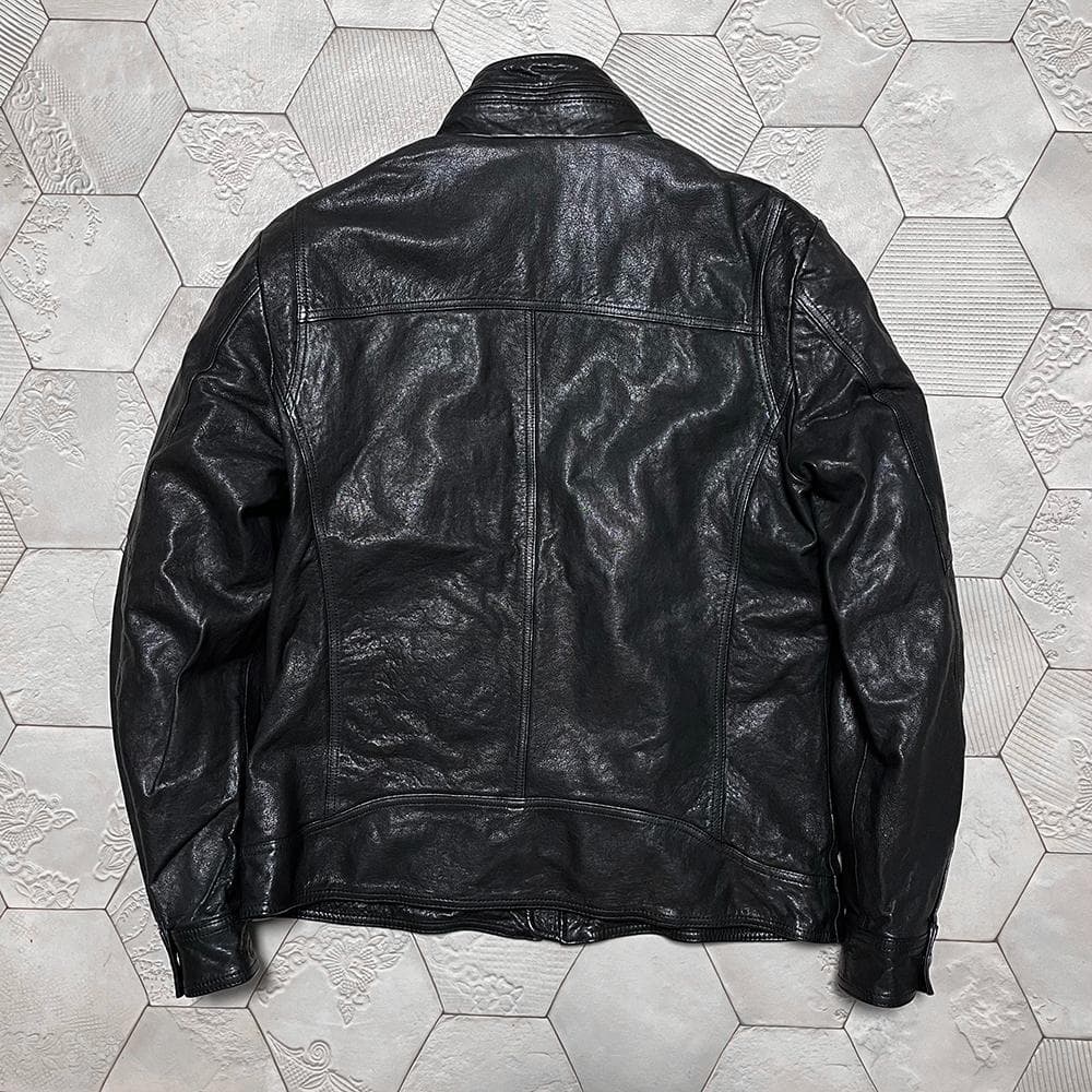 ニチワ社 ウィンドアーマー 中綿入り 羊革 シングルライダース 黒 L