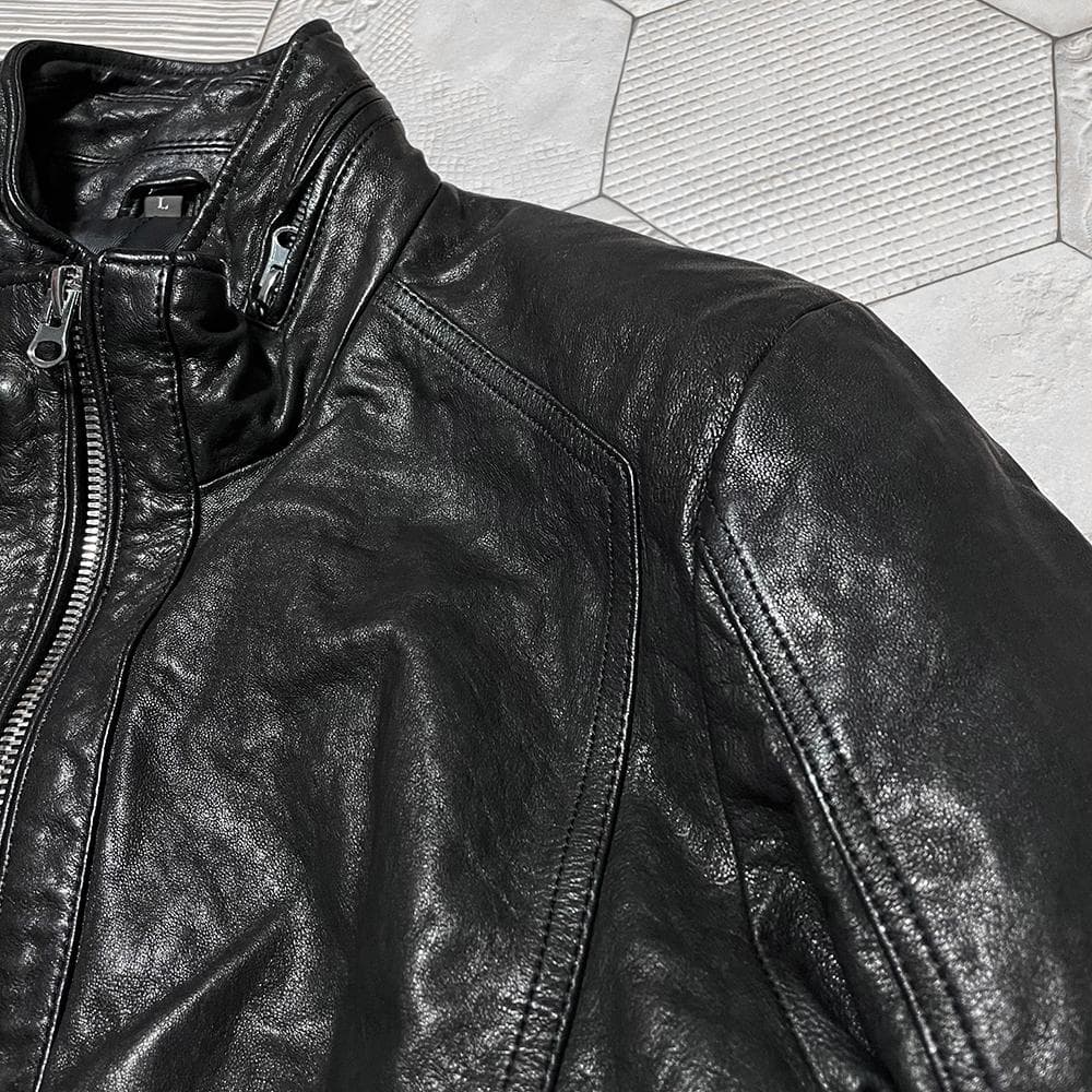 ニチワ社 ウィンドアーマー 中綿入り 羊革 シングルライダース 黒 L