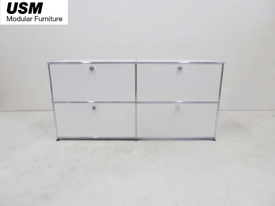 美品■USM Haller USMハラー■2列2段 キャビネット 収納 ホワイト