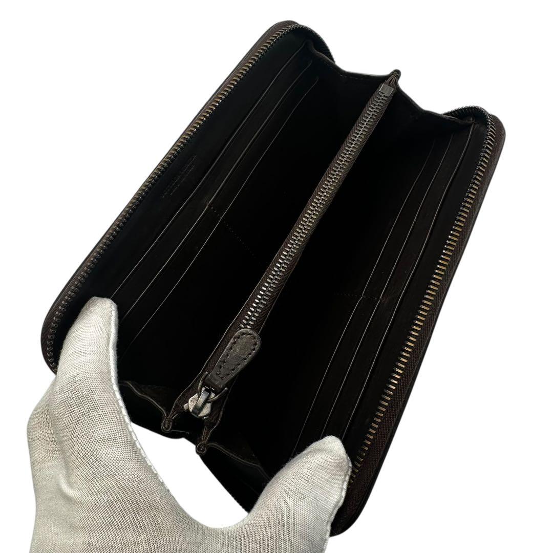 【美品】ボッテガヴェネタ 長財布 イントレチャート ラウンドファスナー ブラウン