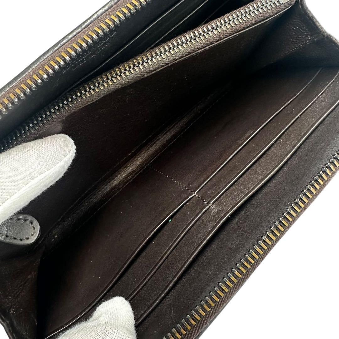 【美品】ボッテガヴェネタ 長財布 イントレチャート ラウンドファスナー ブラウン