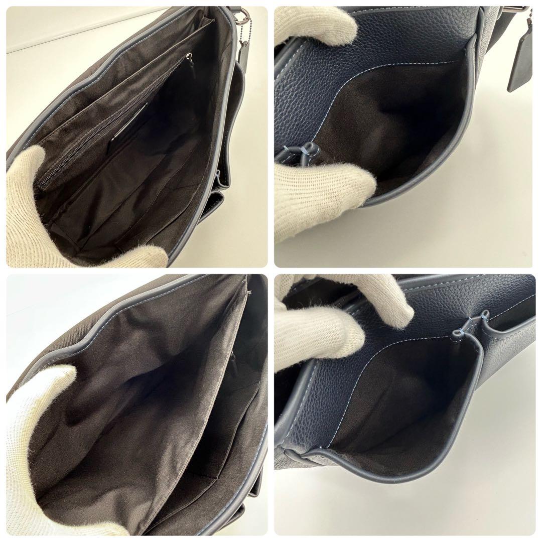 人気色/極美品✨コーチ メッセンジャーバッグ スプリント シボ ネイビー