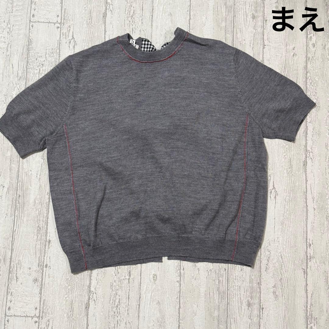 レア　美品　ミュウミュウ　バックリボンニット　半袖ニット　チェックリボン　S
