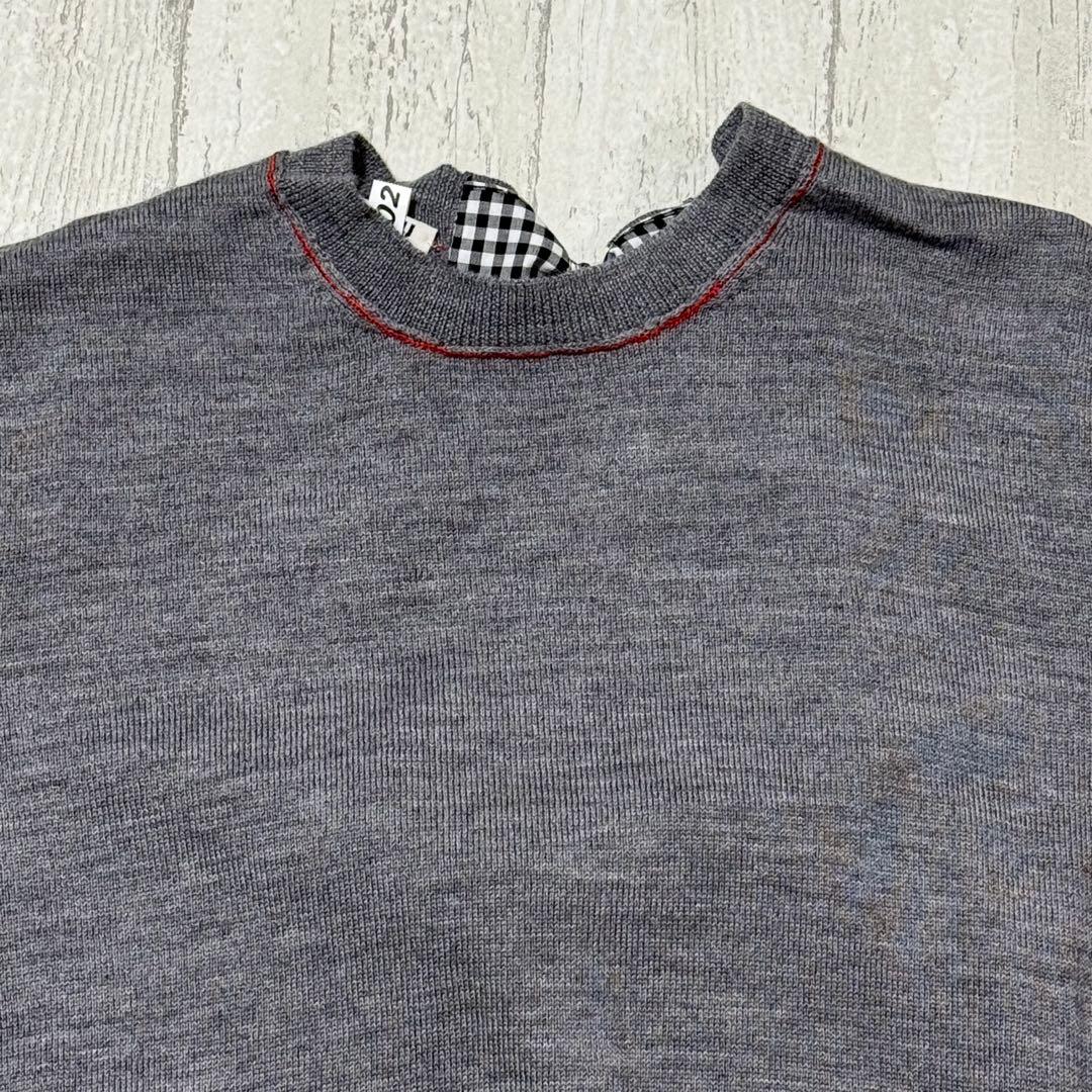 レア　美品　ミュウミュウ　バックリボンニット　半袖ニット　チェックリボン　S
