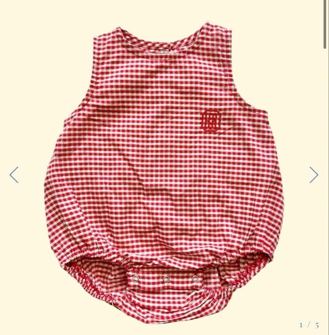 house on the hill 赤チェックロンパース&ボンネット 70