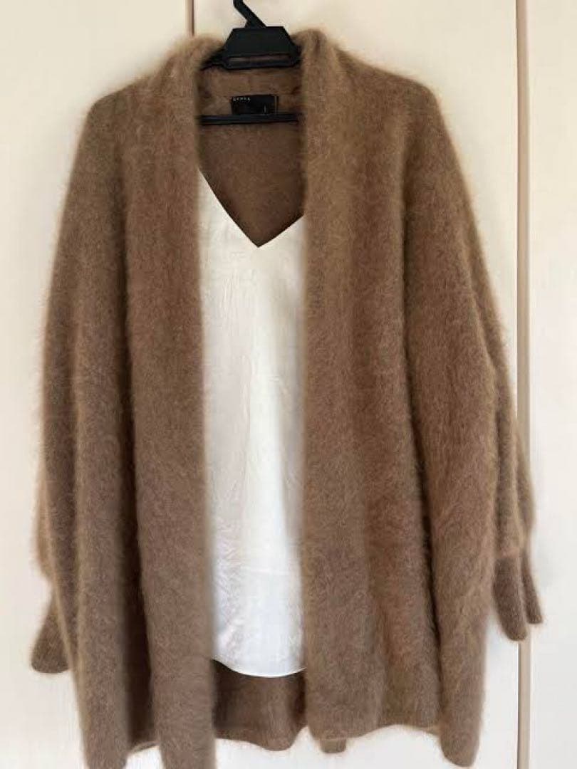 美品！NOBLEラクーンニットオーバーカーディガン ファーニットパフカーディガン