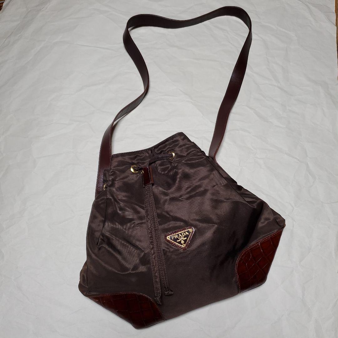 【値下げ】PRADA チョコブラウン ドローストリングバッグ
