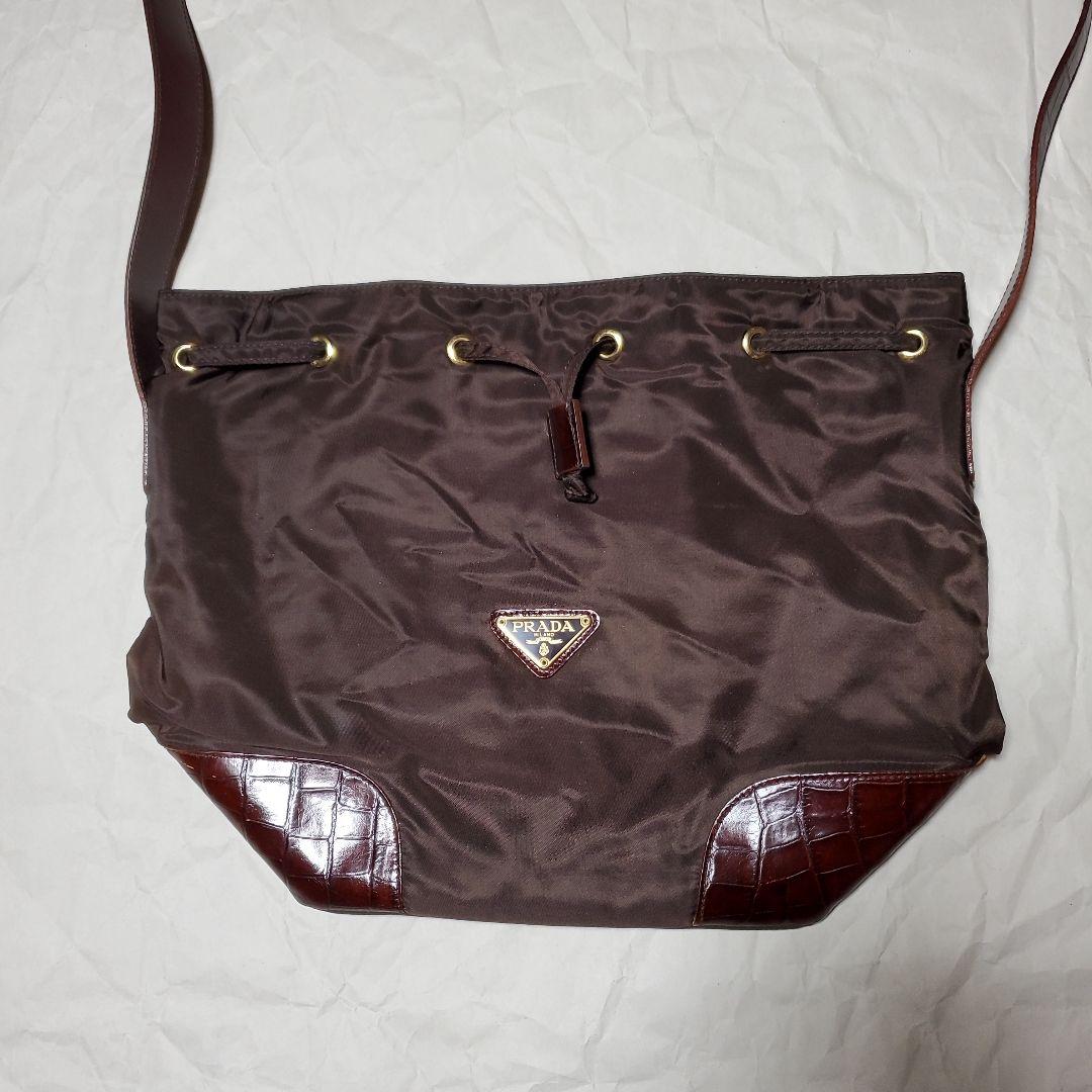 【値下げ】PRADA チョコブラウン ドローストリングバッグ