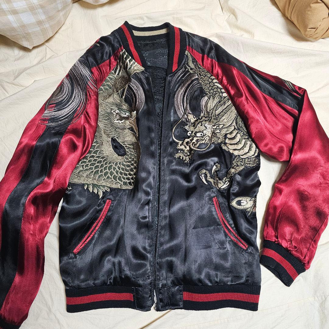 [内田] 花旅楽団　スカジャン　リバーシブル　刺繍 和柄 龍 鳳 M