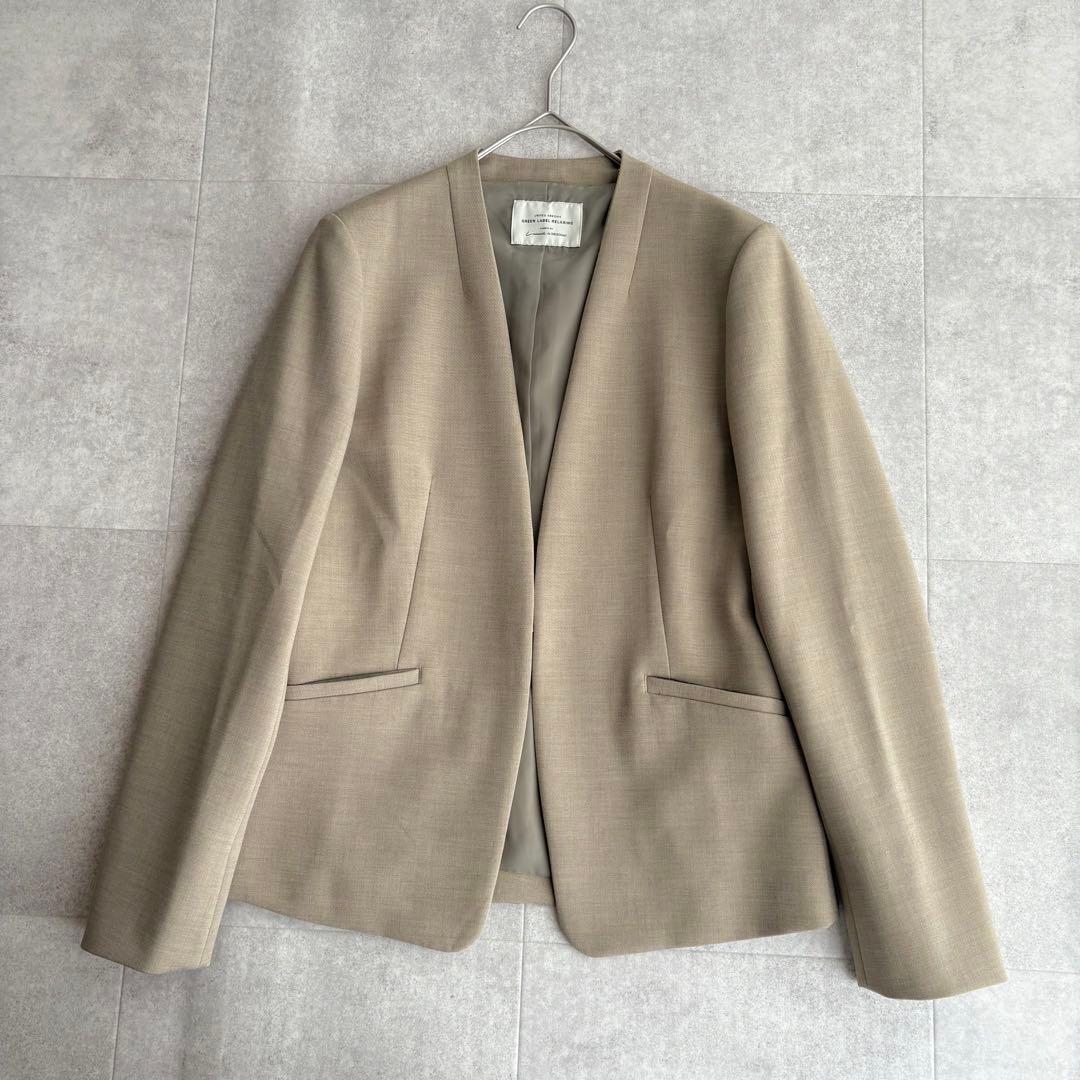 美品✨グリーンレーベルリラクシング ダブルクロス ノーカラー パンツスーツ 38