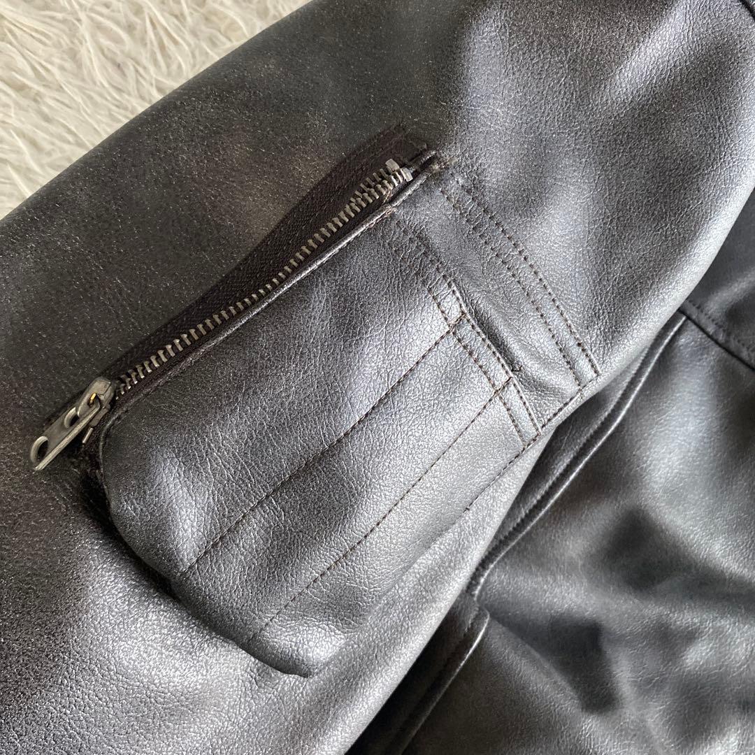 ZARA ボア襟付きレザージャケット S