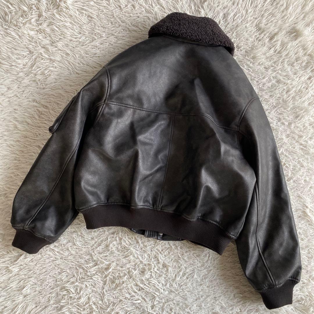 ZARA ボア襟付きレザージャケット S