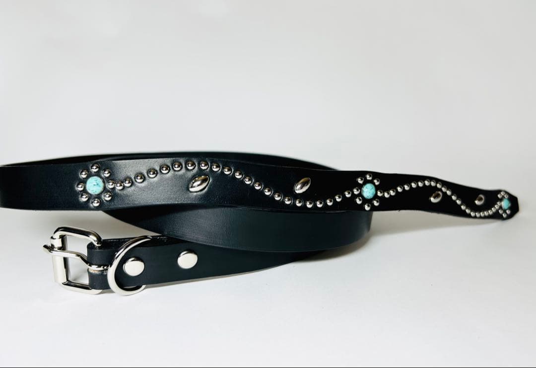 スタッズナローベルト18mm幅グリーンターコイズフラワー htcナロー好き