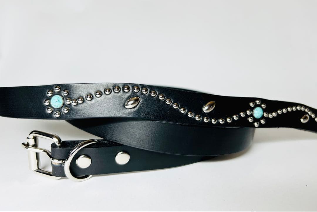 スタッズナローベルト18mm幅グリーンターコイズフラワー htcナロー好き