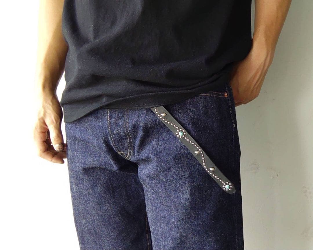 スタッズナローベルト18mm幅グリーンターコイズフラワー htcナロー好き